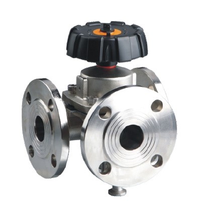 Three-way flange diaphragm valve
